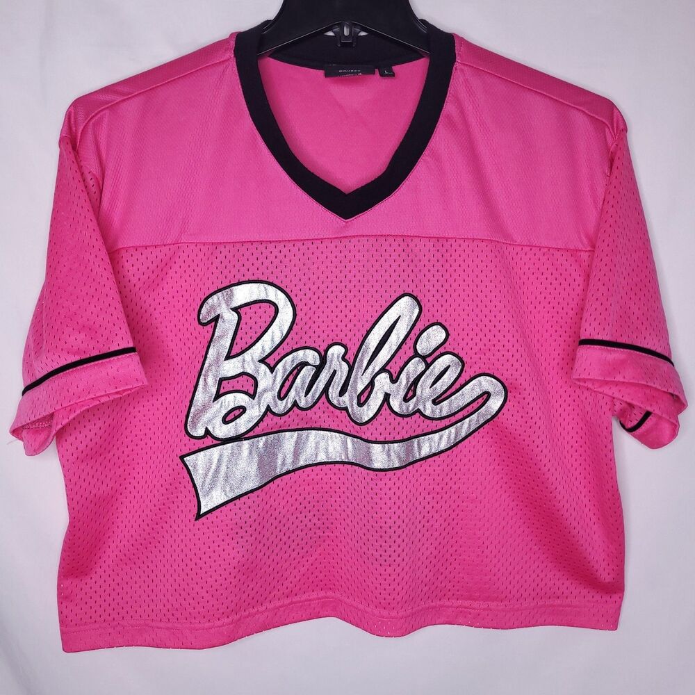 Barbie Football Jersey Womens Large Hot Pink Cropped Malibu 59